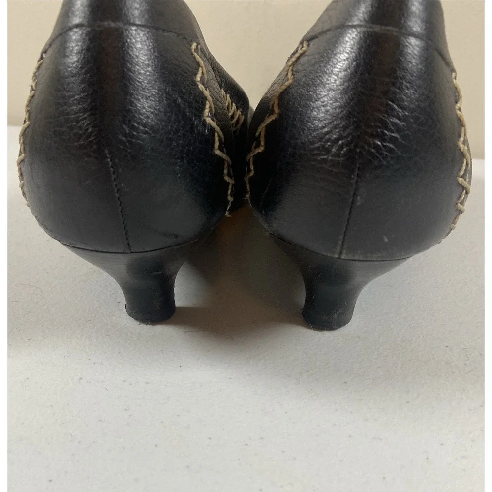 TALBOTS Loafers Pebble Leather Black Kitten Heel Women's Sz 8B Brazil Office EUC
